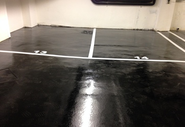 Marquages aux sols de parking sous terrain en résine hôtel château Perrache (Lyon)
