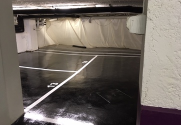 Marquages aux sols de parking sous terrain en résine hôtel château Perrache (Lyon)