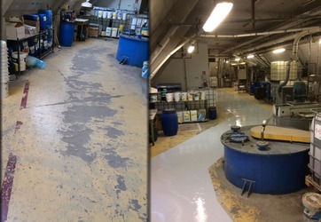 Réparation de sol industriel en résine avant/après 