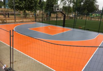Traçage terrain basket 3x3, coloration en 2 couleurs, Rillieux 69.