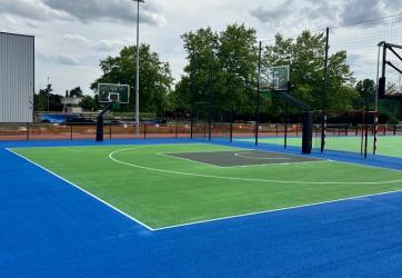 traçage d'un terrain de basketball 3x3 et coloration